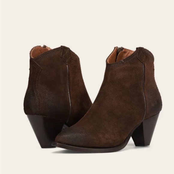 Frye June Suede Western Shootie Chocolate Brown Ankle Boots size 7 - Picture 2 of 15